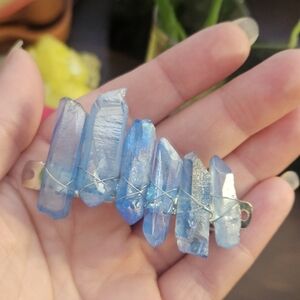 Blue Aura Quartz Crystal Barrette - Handmade